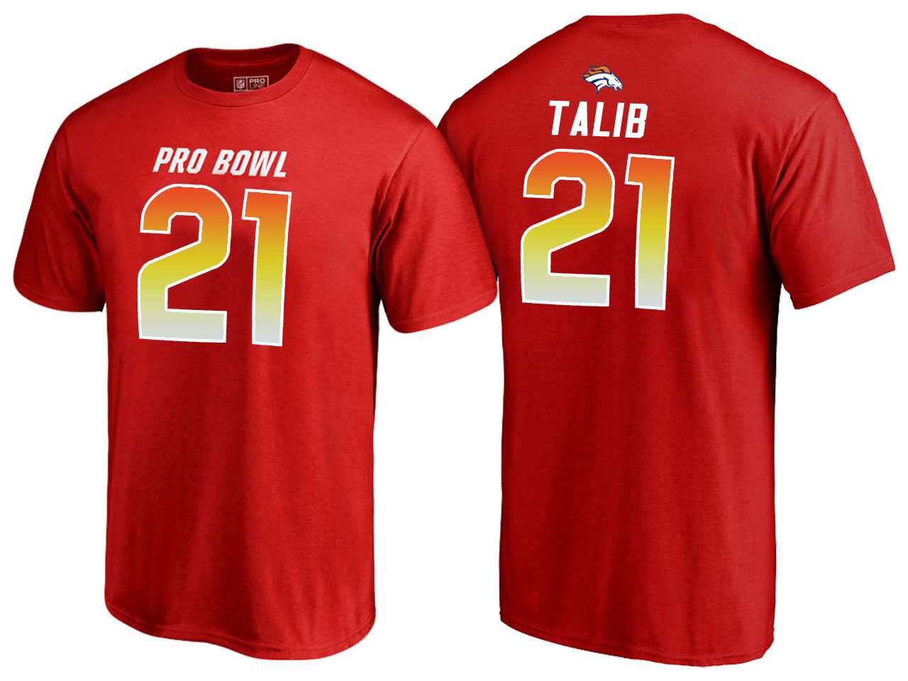 Men Aqib Talib Denver Broncos AFC Red 2018 Pro Bowl Name & Number T-Shirt