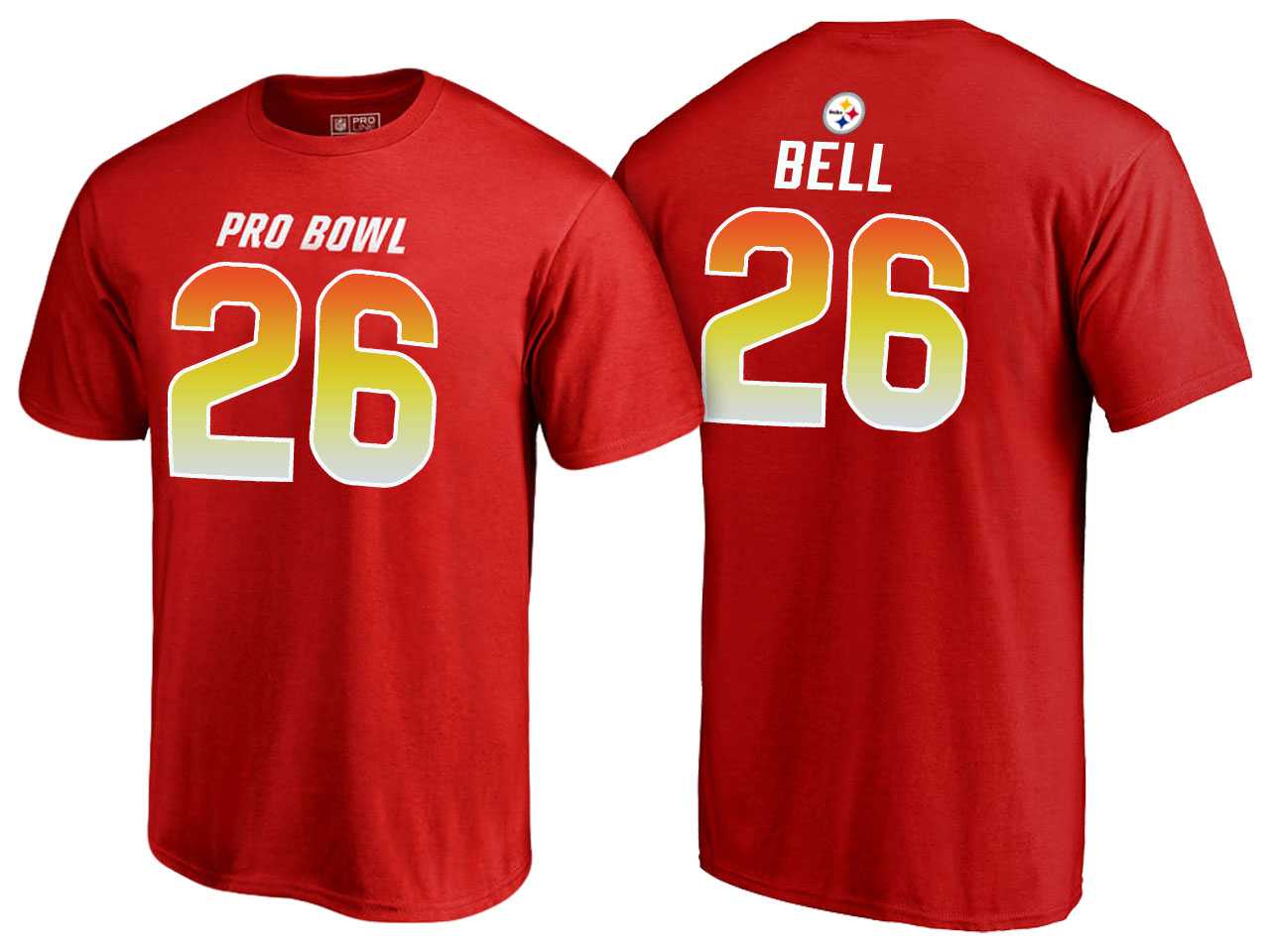 Men Le'Veon Bell Pittsburgh Steelers AFC Red 2018 Pro Bowl Name & Number T-Shirt