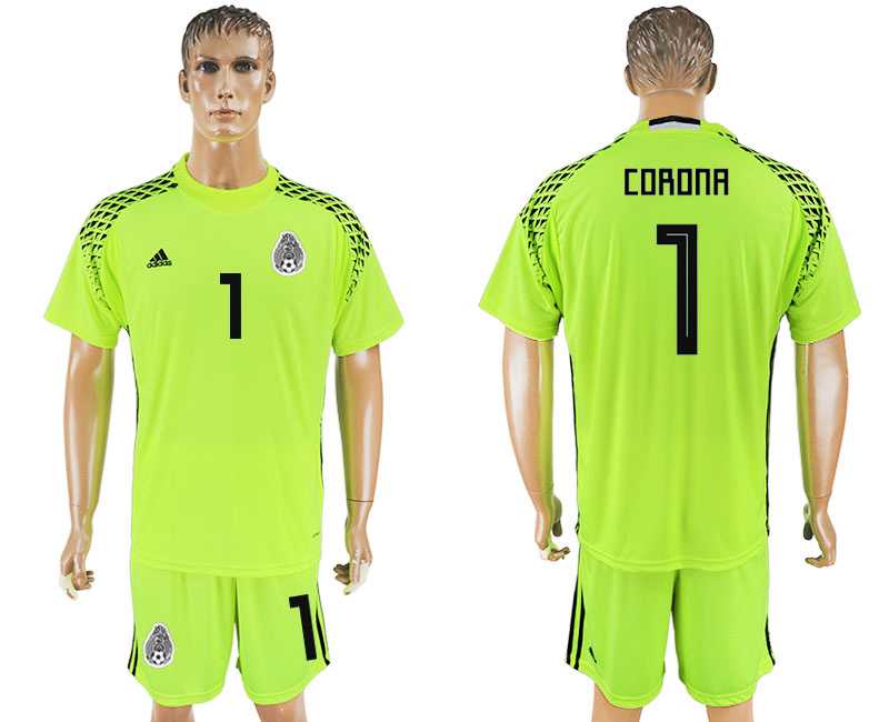 Mexico #1 CORONA Fluorescent Green Goalkeeper 2018 FIFA World Cup Soccer Jersey