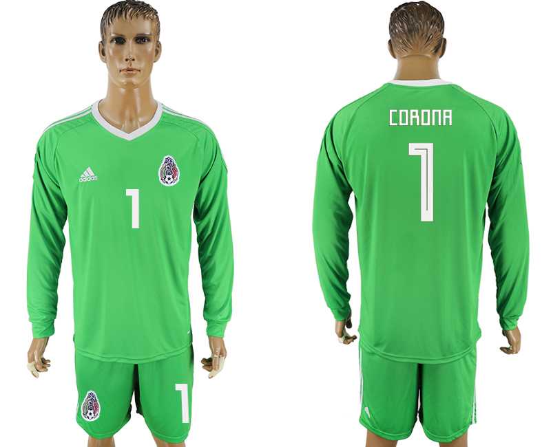 Mexico #1 CORONA Green Goalkeeper 2018 FIFA World Cup Long Sleeve Soccer Jersey