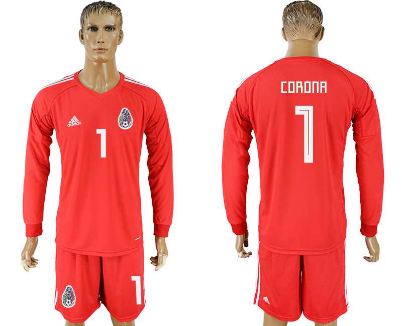 Mexico #1 CORONA Red Goalkeeper 2018 FIFA World Cup Long Sleeve Soccer Jersey