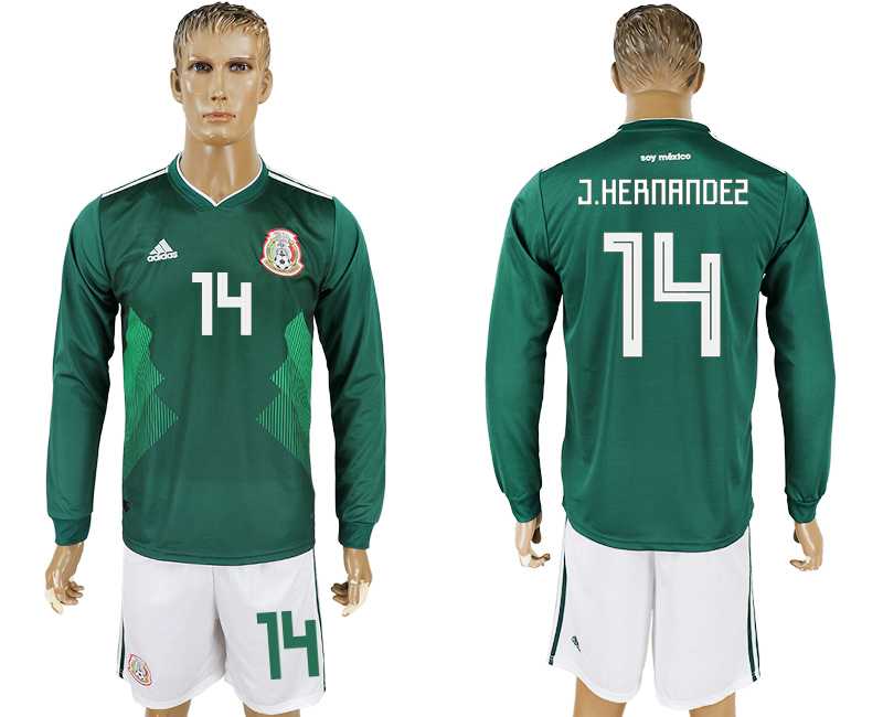 Mexico #14 J. HERNANDEZ Home 2018 FIFA World Cup Long Sleeve Soccer Jersey