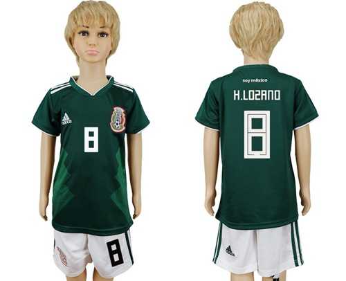 Mexico #8 H.Lozano Home Kid Soccer Country Jersey