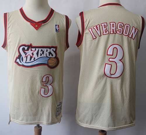 Mitchell And Ness Philadelphia 76ers #3 Allen Iverson Cream Throwback Stitched NBA