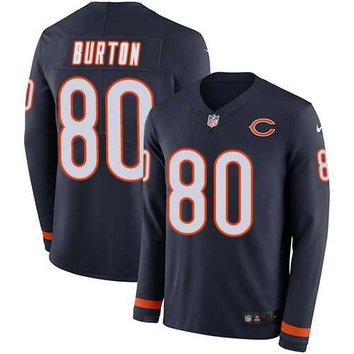 Nike Chicago Bears #80 Trey Burton Navy Blue Team Color Men's Stitched NFL Limited Therma Long Sleeve Jersey