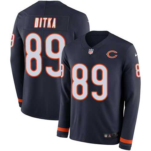 Nike Chicago Bears #89 Mike Ditka Navy Blue Team Color Men's Stitched NFL Limited Therma Long Sleeve Jersey