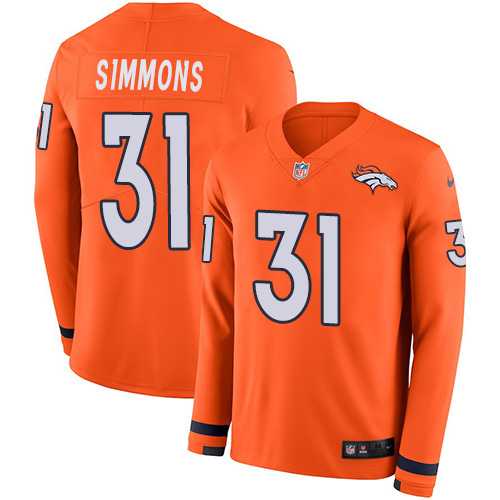 Nike Denver Broncos #31 Justin Simmons Orange Team Color Men's Stitched NFL Limited Therma Long Sleeve Jersey