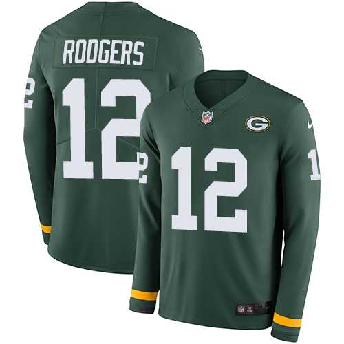 Nike Green Bay Packers #12 Aaron Rodgers Green Team Color Men's Stitched NFL Limited Therma Long Sleeve Jersey