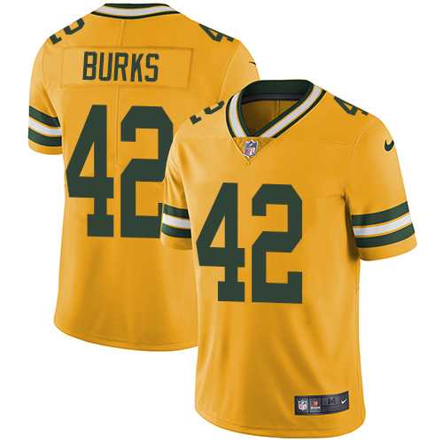 Nike Green Bay Packers #42 Oren Burks Yellow Men's Stitched NFL Limited Rush Jersey