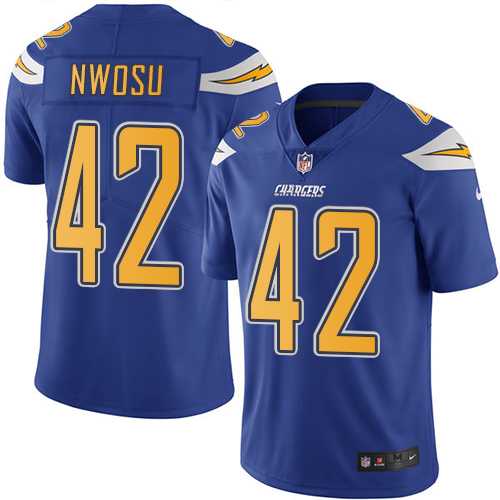 Nike Los Angeles Chargers #42 Uchenna Nwosu Electric Blue Men's Stitched NFL Limited Rush Jersey