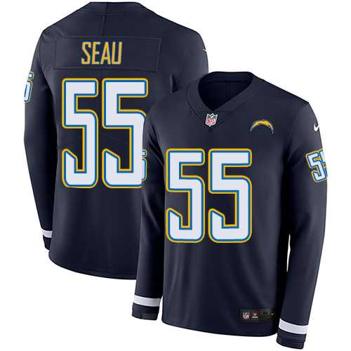Nike Los Angeles Chargers #55 Junior Seau Navy Blue Team Color Men's Stitched NFL Limited Therma Long Sleeve Jersey