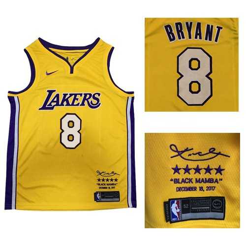 Nike Los Angeles Lakers #8 Kobe Bryant Gold NBA Swingman Black Mamba December 18. 2017 Jersey