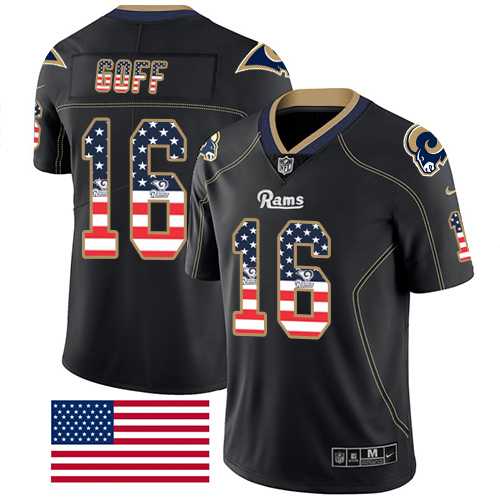 Nike Los Angeles Rams #16 Jared Goff Black Men's Stitched NFL Limited Rush USA Flag Jersey