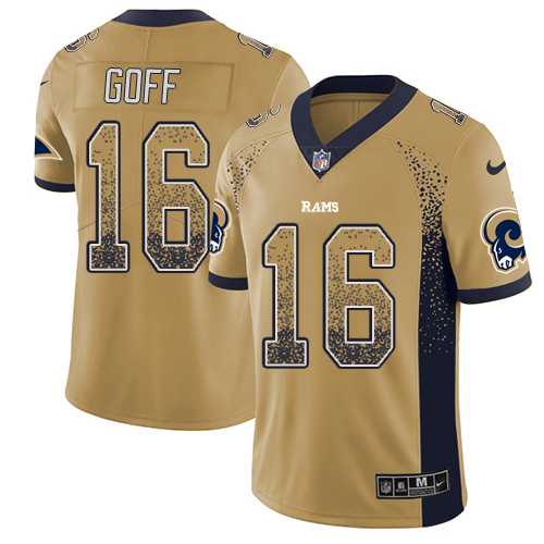 Nike Los Angeles Rams #16 Jared Goff Gold Men's Stitched NFL Limited Rush Drift Fashion Jersey