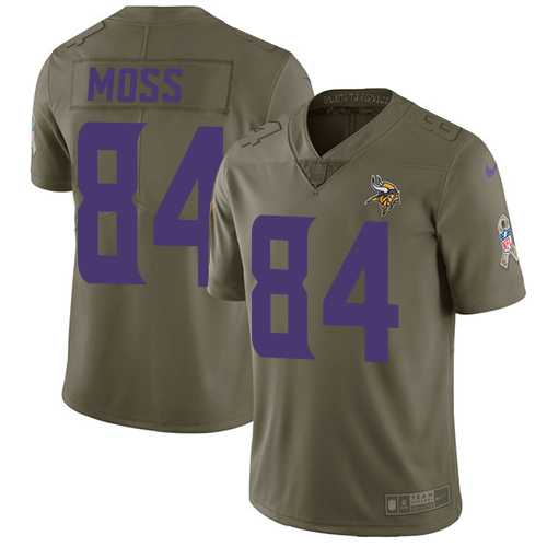 Nike Minnesota Vikings #84 Randy Moss Olive Men's Stitched NFL Limited 2017 Salute To Service Jersey