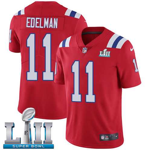 Nike New England Patriots #11 Julian Edelman Red Alternate Super Bowl LII Men's Stitched NFL Vapor Untouchable Limited Jersey