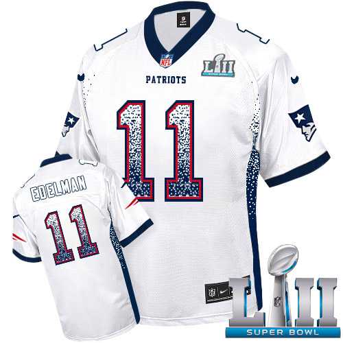 Nike New England Patriots #11 Julian Edelman White Super Bowl LII Men's Stitched NFL Elite Drift Fashion Jersey