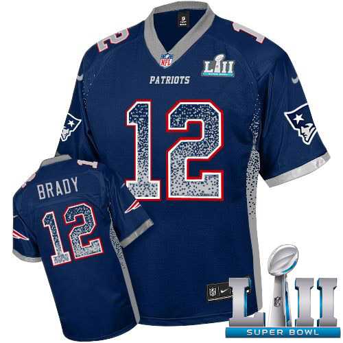 Nike New England Patriots #12 Tom Brady Navy Blue Team Color Super Bowl LII Men's Stitched NFL Elite Drift Fashion Jersey