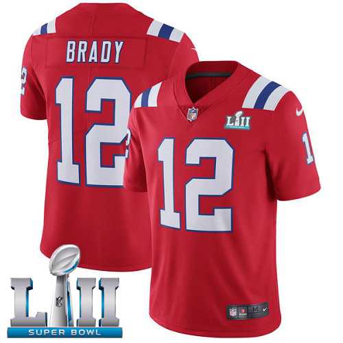 Nike New England Patriots #12 Tom Brady Red Alternate Super Bowl LII Men's Stitched NFL Vapor Untouchable Limited Jersey