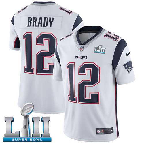 Nike New England Patriots #12 Tom Brady White Super Bowl LII Men's Stitched NFL Vapor Untouchable Limited Jersey