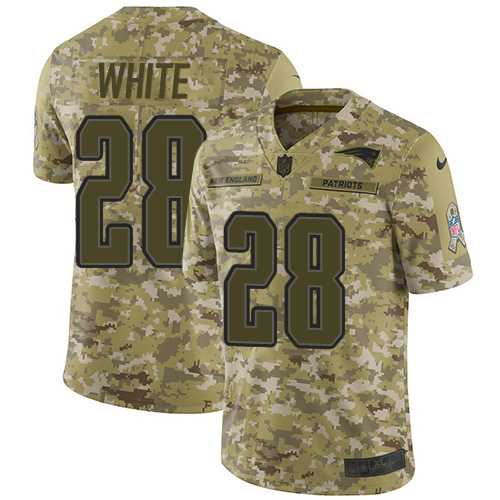 Nike New England Patriots #28 James White Camo Men's Stitched NFL Limited 2018 Salute To Service Jersey