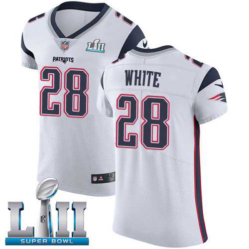 Nike New England Patriots #28 James White White Super Bowl LII Men's Stitched NFL Vapor Untouchable Elite Jersey