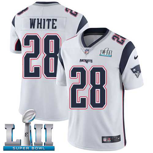 Nike New England Patriots #28 James White White Super Bowl LII Men's Stitched NFL Vapor Untouchable Limited Jersey