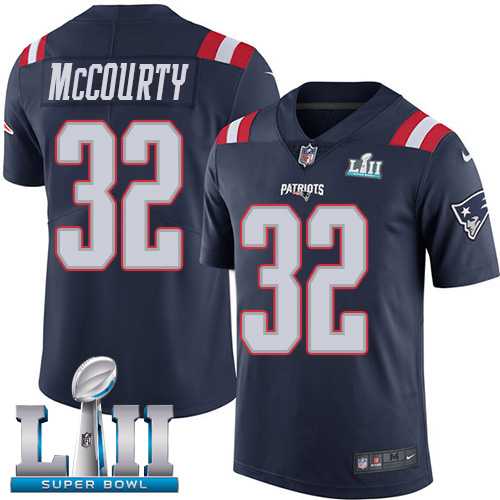 Nike New England Patriots #32 Devin McCourty Navy Blue Super Bowl LII Men's Stitched NFL Limited Rush Jersey