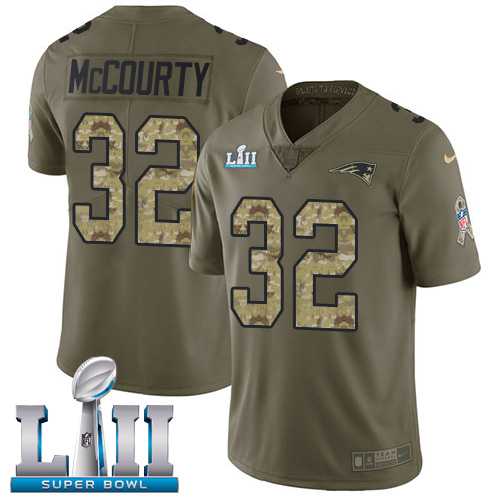 Nike New England Patriots #32 Devin McCourty Olive Camo Super Bowl LII Men's Stitched NFL Limited 2017 Salute To Service Jersey