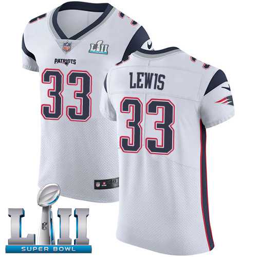 Nike New England Patriots #33 Dion Lewis White Super Bowl LII Men's Stitched NFL Vapor Untouchable Elite Jersey