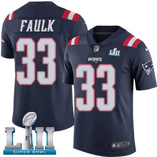 Nike New England Patriots #33 Kevin Faulk Navy Blue Super Bowl LII Men's Stitched NFL Limited Rush Jersey