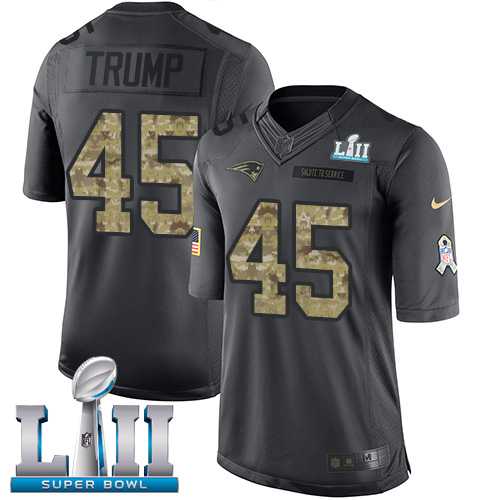 Nike New England Patriots #45 Donald Trump Black Super Bowl LI 51 Super Bowl LII Men's Stitched NFL Limited 2016 Salute To Service Jersey