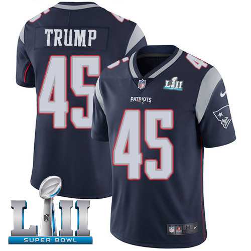 Nike New England Patriots #45 Donald Trump Navy Blue Team Color Super Bowl LII Men's Stitched NFL Vapor Untouchable Limited Jersey