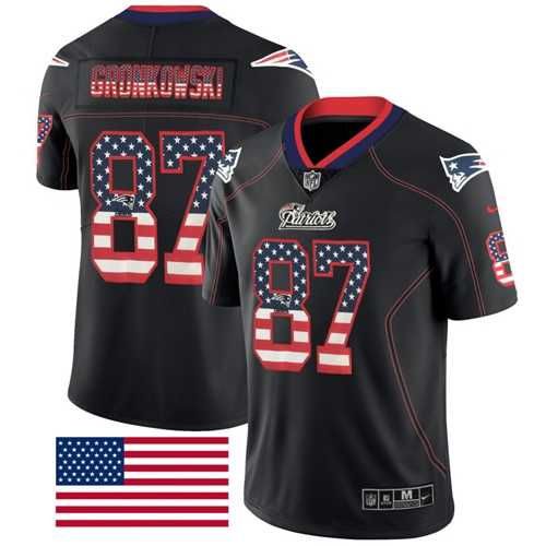 Nike New England Patriots #87 Rob Gronkowski Black Men's Stitched NFL Limited Rush USA Flag Jersey