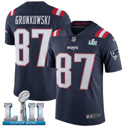 Nike New England Patriots #87 Rob Gronkowski Navy Blue Super Bowl LII Men's Stitched NFL Limited Rush Jersey