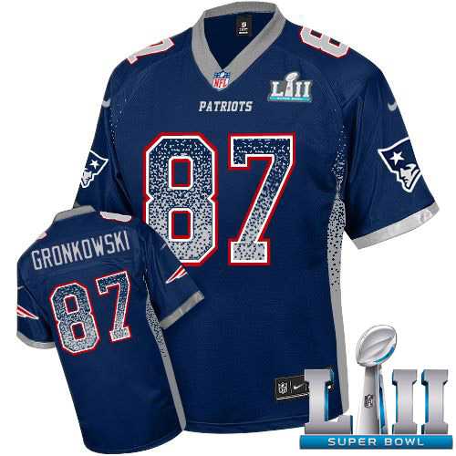 Nike New England Patriots #87 Rob Gronkowski Navy Blue Team Color Super Bowl LII Men's Stitched NFL Elite Drift Fashion Jersey