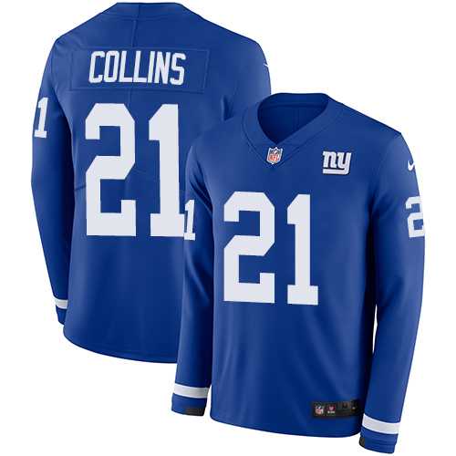 Nike New York Giants #21 Landon Collins Royal Blue Team Color Men's Stitched NFL Limited Therma Long Sleeve Jersey