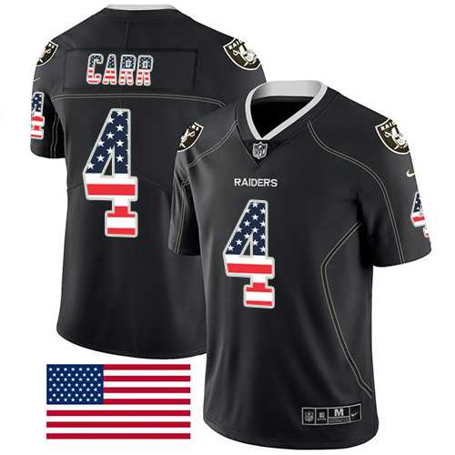 Nike Oakland Raiders #4 Derek Carr Black Men's Stitched NFL Limited Rush USA Flag Jersey