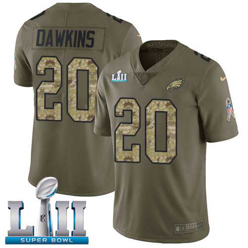 Nike Philadelphia Eagles #20 Brian Dawkins Olive Camo Super Bowl LII Men's Stitched NFL Limited 2017 Salute To Service Jersey