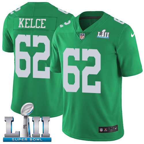 Nike Philadelphia Eagles #62 Jason Kelce Green Super Bowl LII Men's Stitched NFL Limited Rush Jersey
