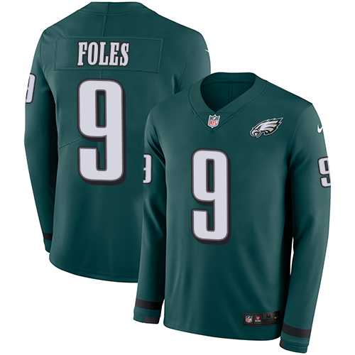 Nike Philadelphia Eagles #9 Nick Foles Midnight Green Team Color Men's Stitched NFL Limited Therma Long Sleeve Jersey