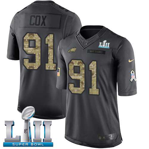 Nike Philadelphia Eagles #91 Fletcher Cox Black Super Bowl LII Men's Stitched NFL Limited 2016 Salute To Service Jersey
