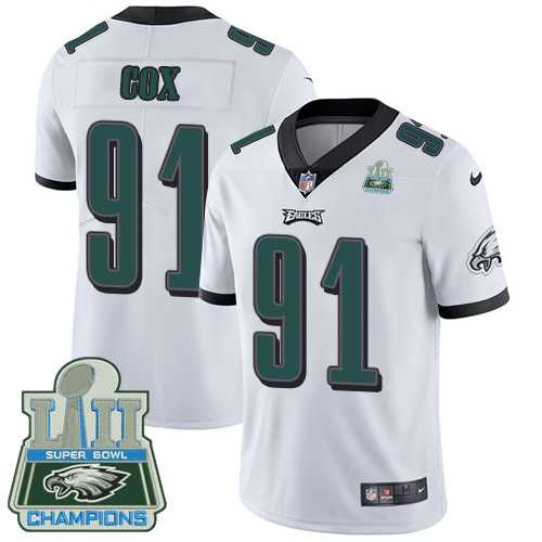 Nike Philadelphia Eagles #91 Fletcher Cox White Super Bowl LII Champions Men's Stitched NFL Vapor Untouchable Limited Jersey
