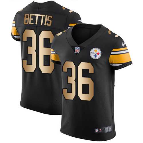 Nike Pittsburgh Steelers #36 Jerome Bettis Black Team Color Men's Stitched NFL Elite Gold Jersey