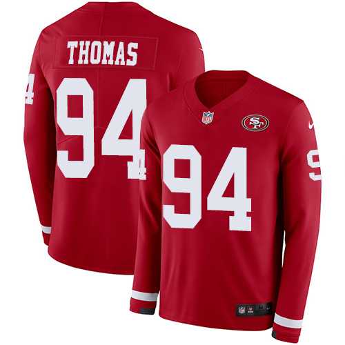 Nike San Francisco 49ers #94 Solomon Thomas Red Team Color Men's Stitched NFL Limited Therma Long Sleeve Jersey