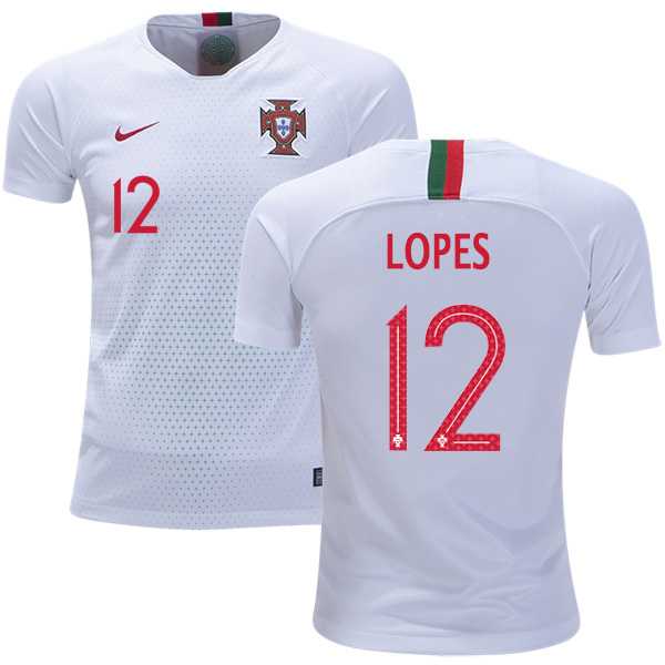 Portugal #12 Lopes Away Kid Soccer Country Jersey
