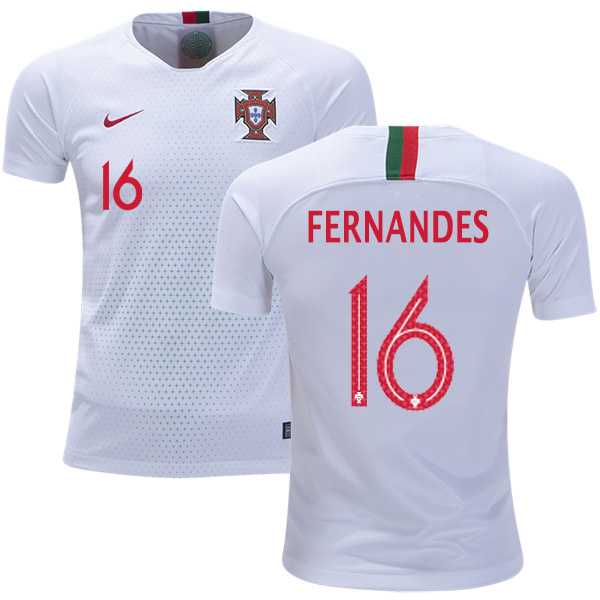 Portugal #16 Fernandes Away Kid Soccer Country Jersey