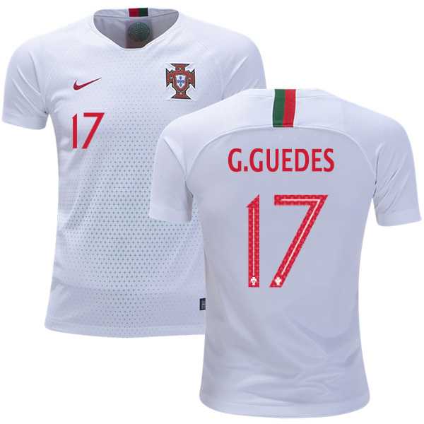 Portugal #17 G.Guedes Away Kid Soccer Country Jersey