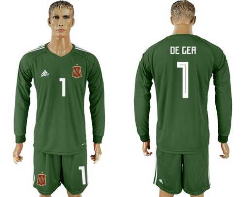 Spain #1 De Gea Army Green Long Sleeves Goalkeeper Soccer Country Jersey