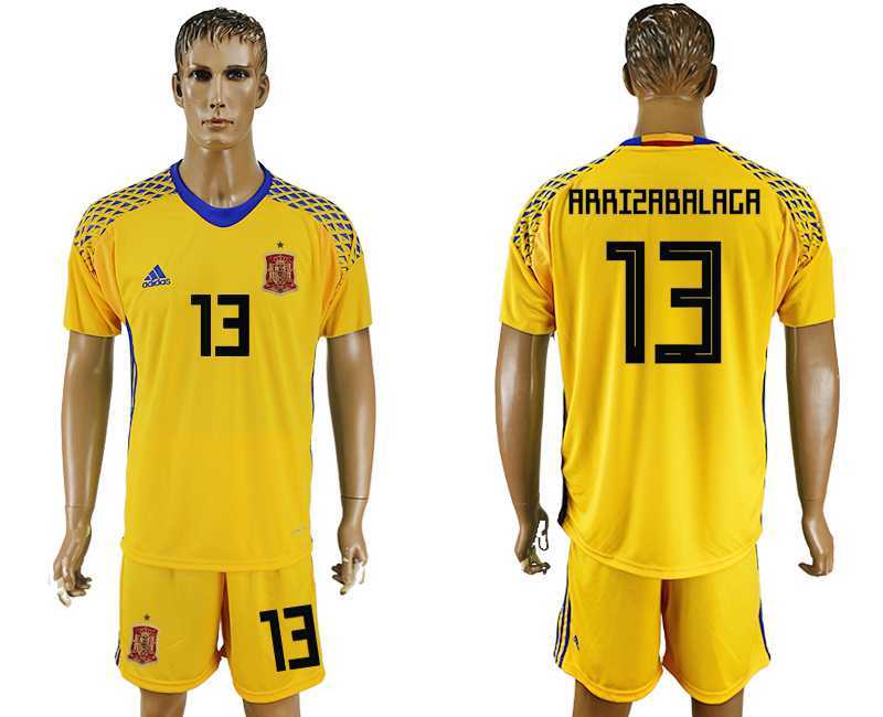 Spain #13 ARRIZABALAGA Yellow Goalkeeper 2018 FIFA World Cup Soccer Jersey